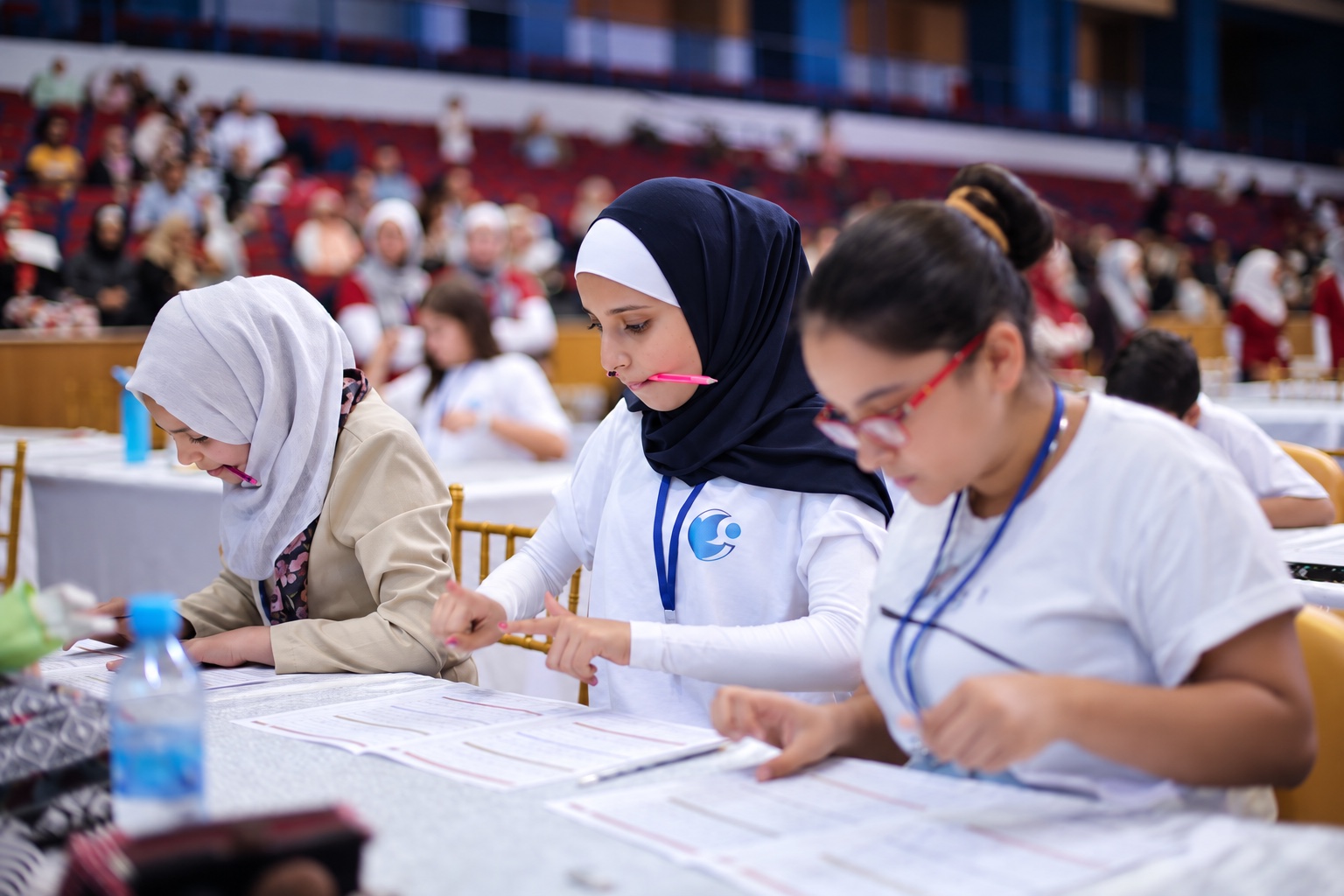 Students concentrating during a mental arithmetic challenge